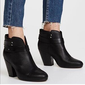 Rag & Bone Harrow Black Leather Ankle Heel Booties Size: 38.5 US 8.5